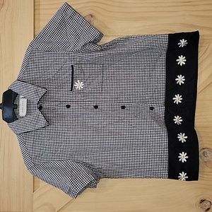 Vintage | Lemon Grass Checkered Print Top Embroidered Daisy Details | Small